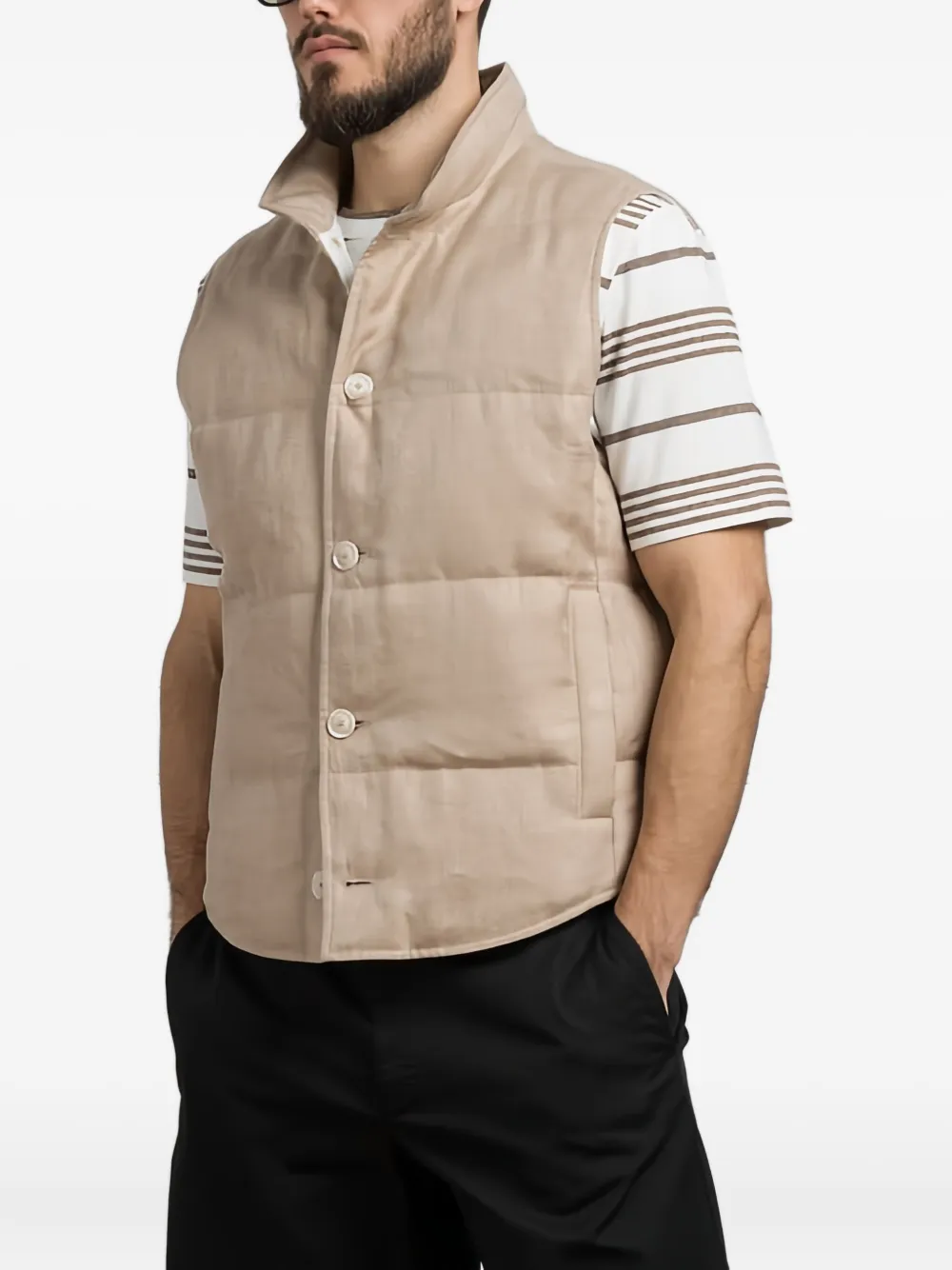 Brunello Cucinelli Button-fastening Quilted Gilet In Brown