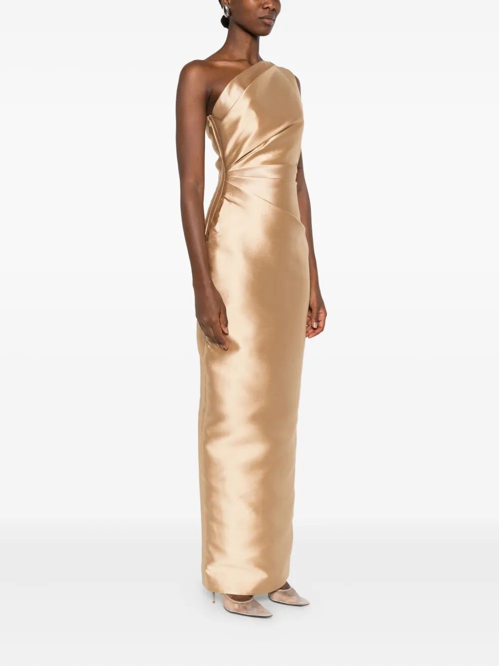 Solace London Kira one-shoulder maxi dress Goud