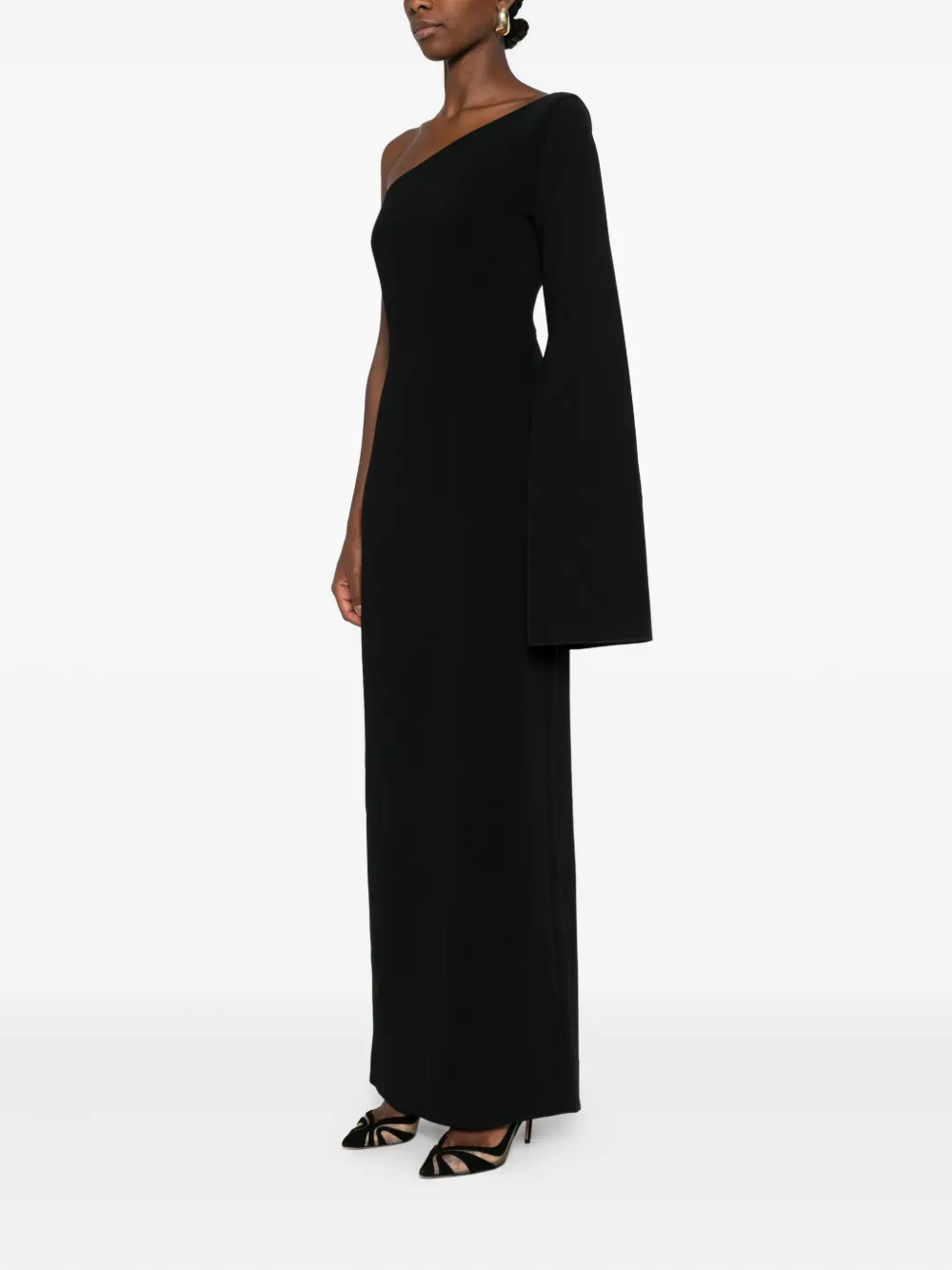 Solace London Alina one-shoulder maxi dress Zwart