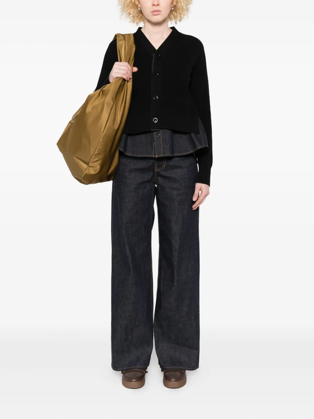 sacai Geribbeld vest met denim vlak Zwart
