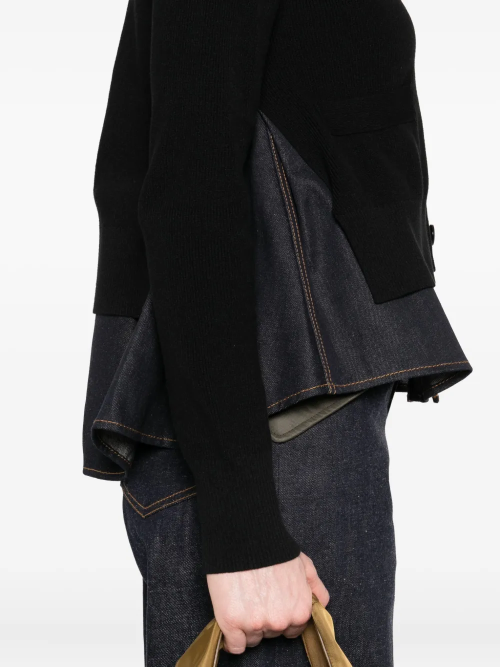 sacai Geribbeld vest met denim vlak Zwart