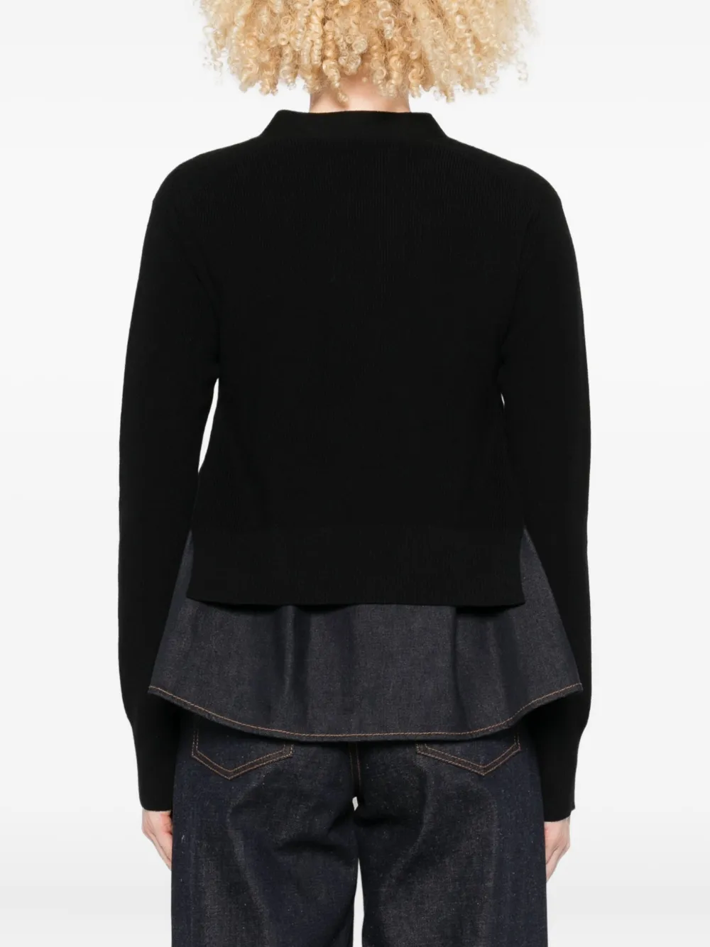 sacai Geribbeld vest met denim vlak Zwart