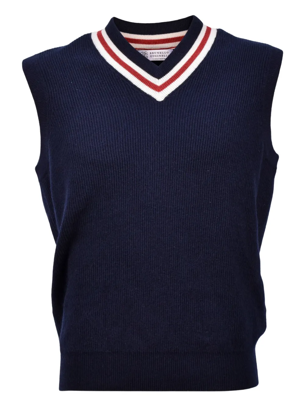 Brunello Cucinelli Ribbed V-neck Wool Vest In Blue