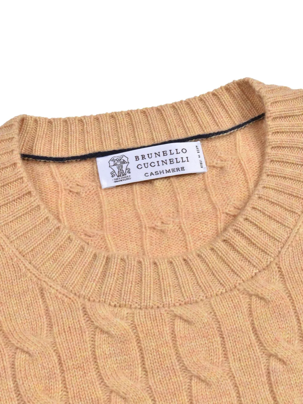 Brunello Cucinelli Kabelgebreide wollen trui Geel