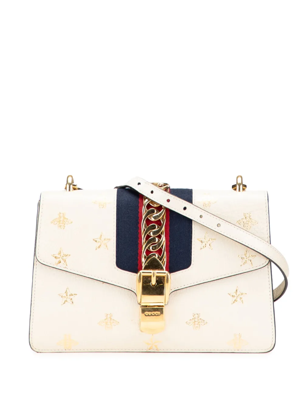 Gucci Pre-Owned 2000-2015 Small Leather Bee Star Sylvie satchel - ホワイト Gucci Pre-Owned 2000-2015 Small Leather Bee Star Sylvie satchel - ホワイト