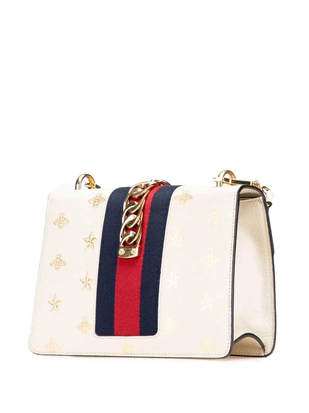 Pre-owned Gucci 2000-2015 Small Leather Bee Star Sylvie Satchel In White