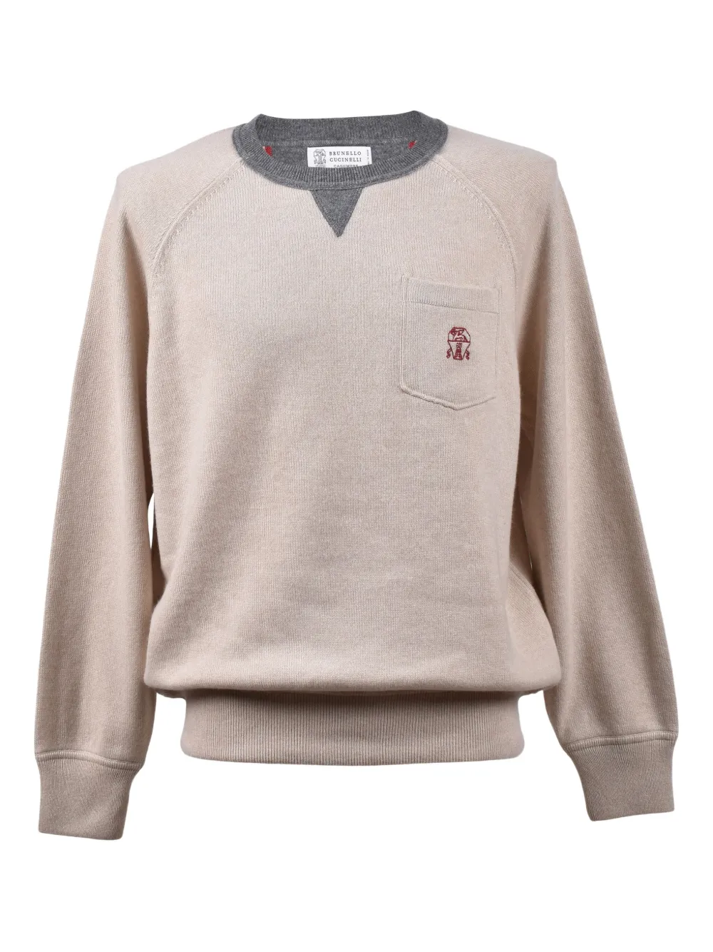 Brunello Cucinelli Trui met raglan mouwen en geborduurd logo Beige