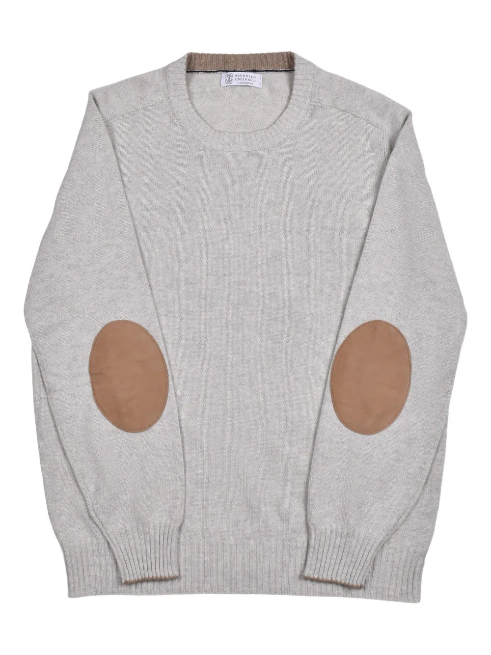 Brunello Cucinelli Wollen trui met suède elleboogpatch Grijs