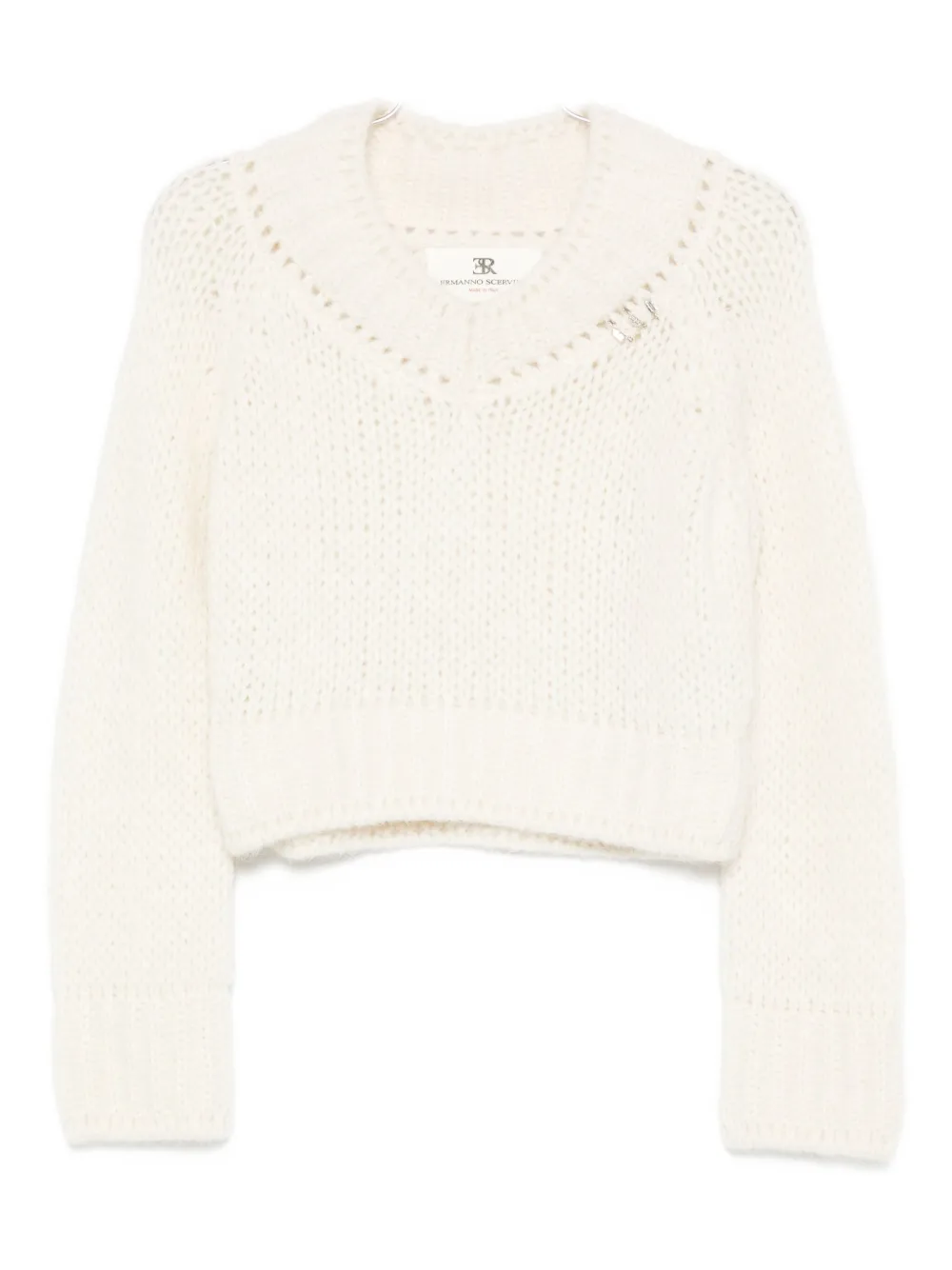 Ermanno Scervino V-neck Cropped Sweater In White