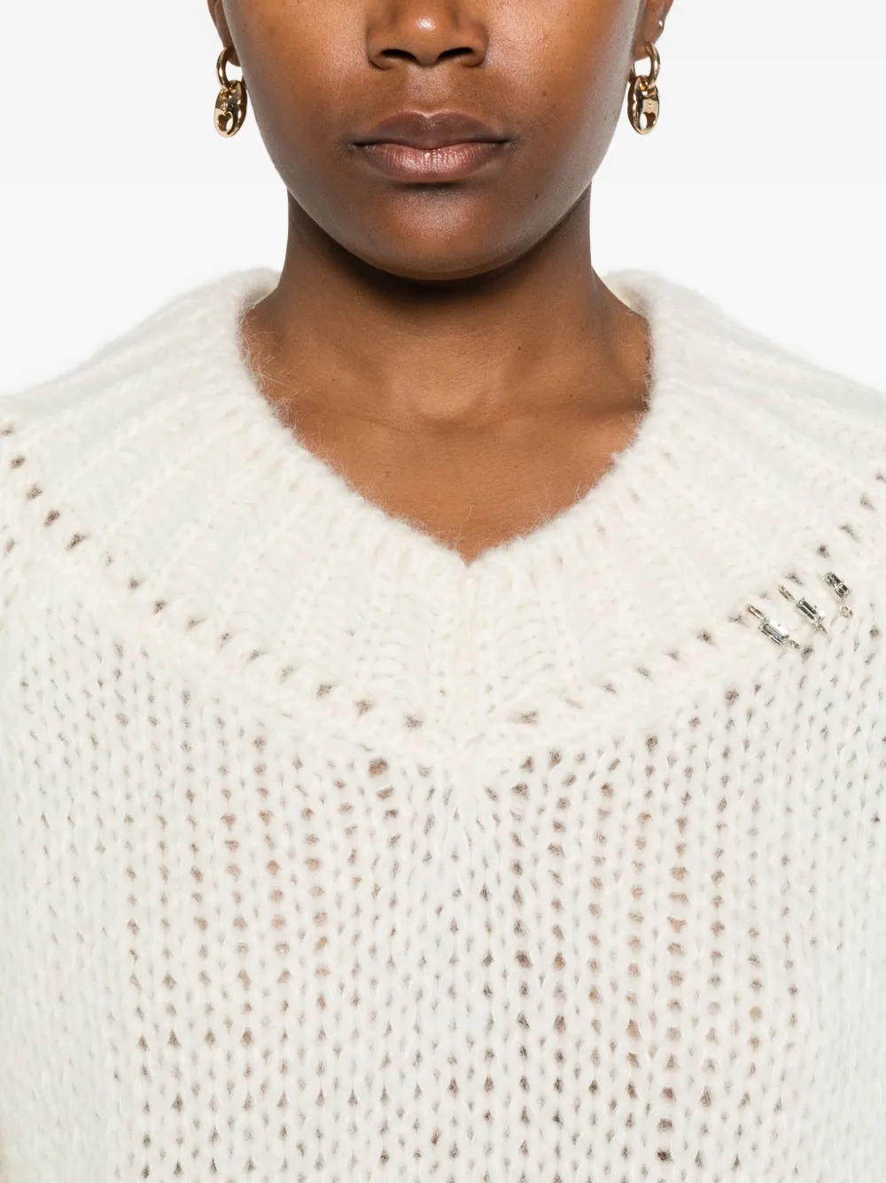 Ermanno Scervino V-neck Cropped Sweater In White