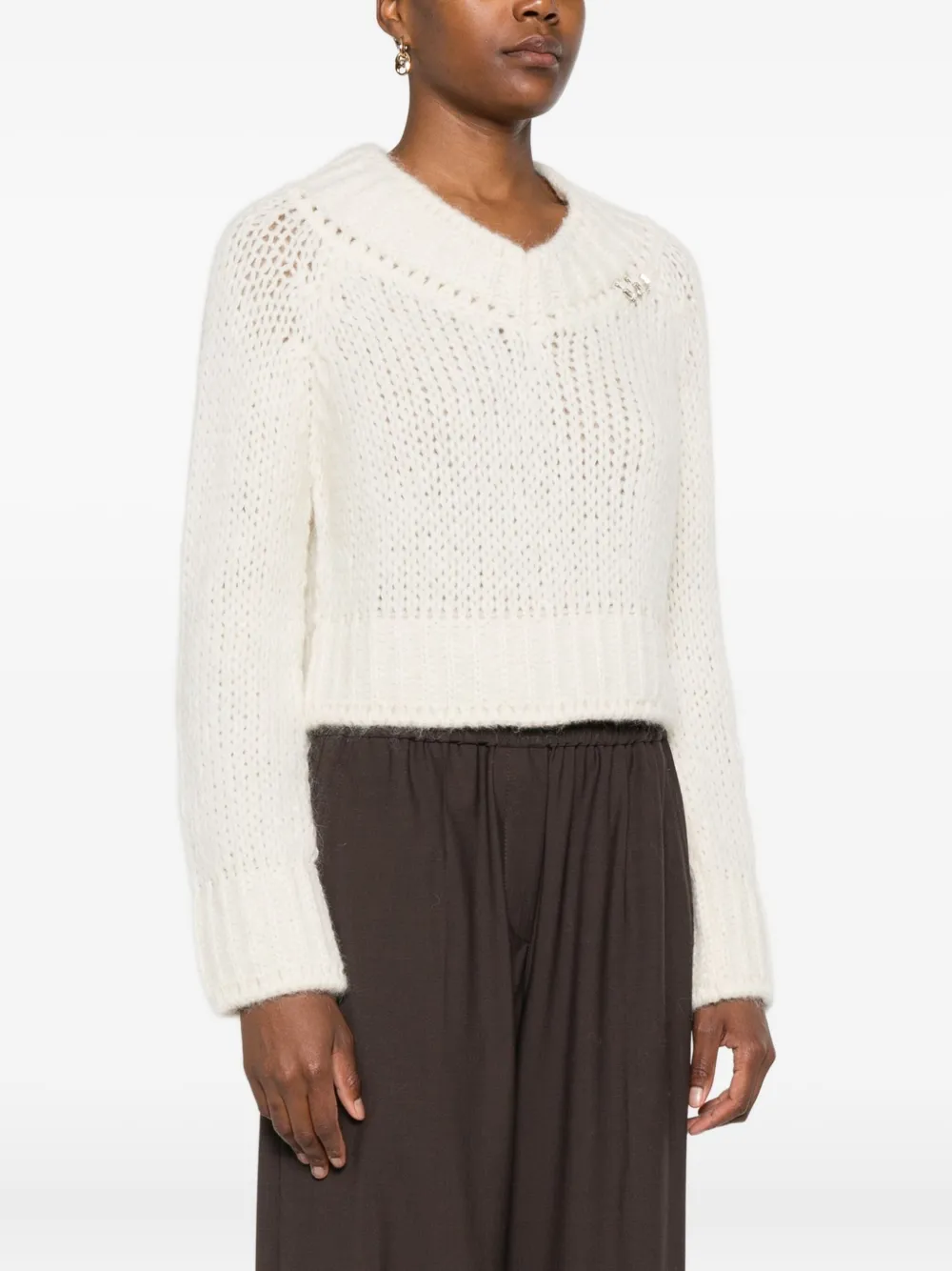 Ermanno Scervino V-neck Cropped Sweater In White