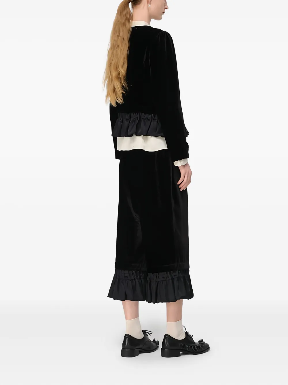 Renli Su Ruffled-trim Velvet Jacket In Black