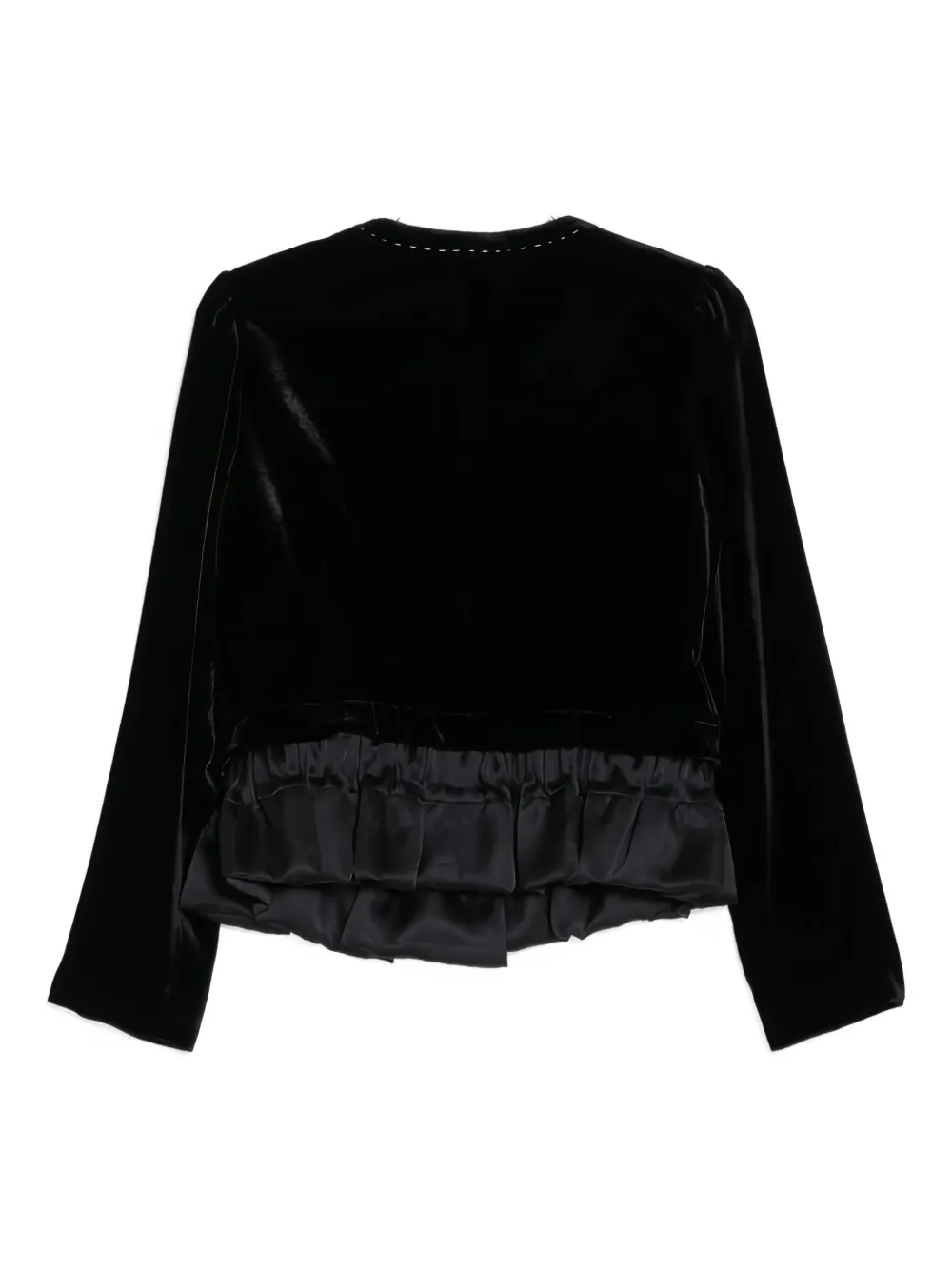 Renli Su Ruffled-trim Velvet Jacket In Black