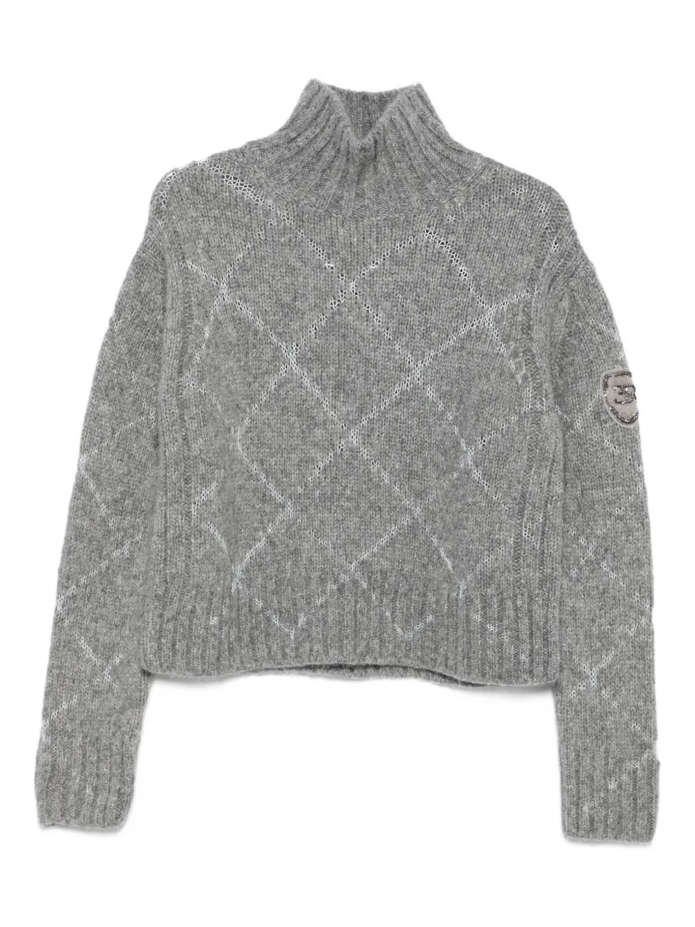high-neck diamond-pattern sweater
