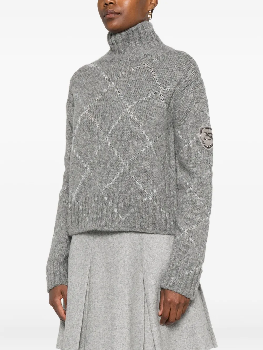 Ermanno Scervino High-neck Diamond-pattern Sweater In Gray
