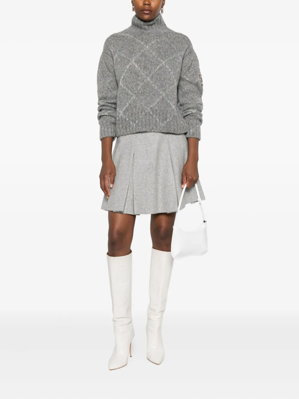 Ermanno Scervino High-neck Diamond-pattern Sweater In Gray