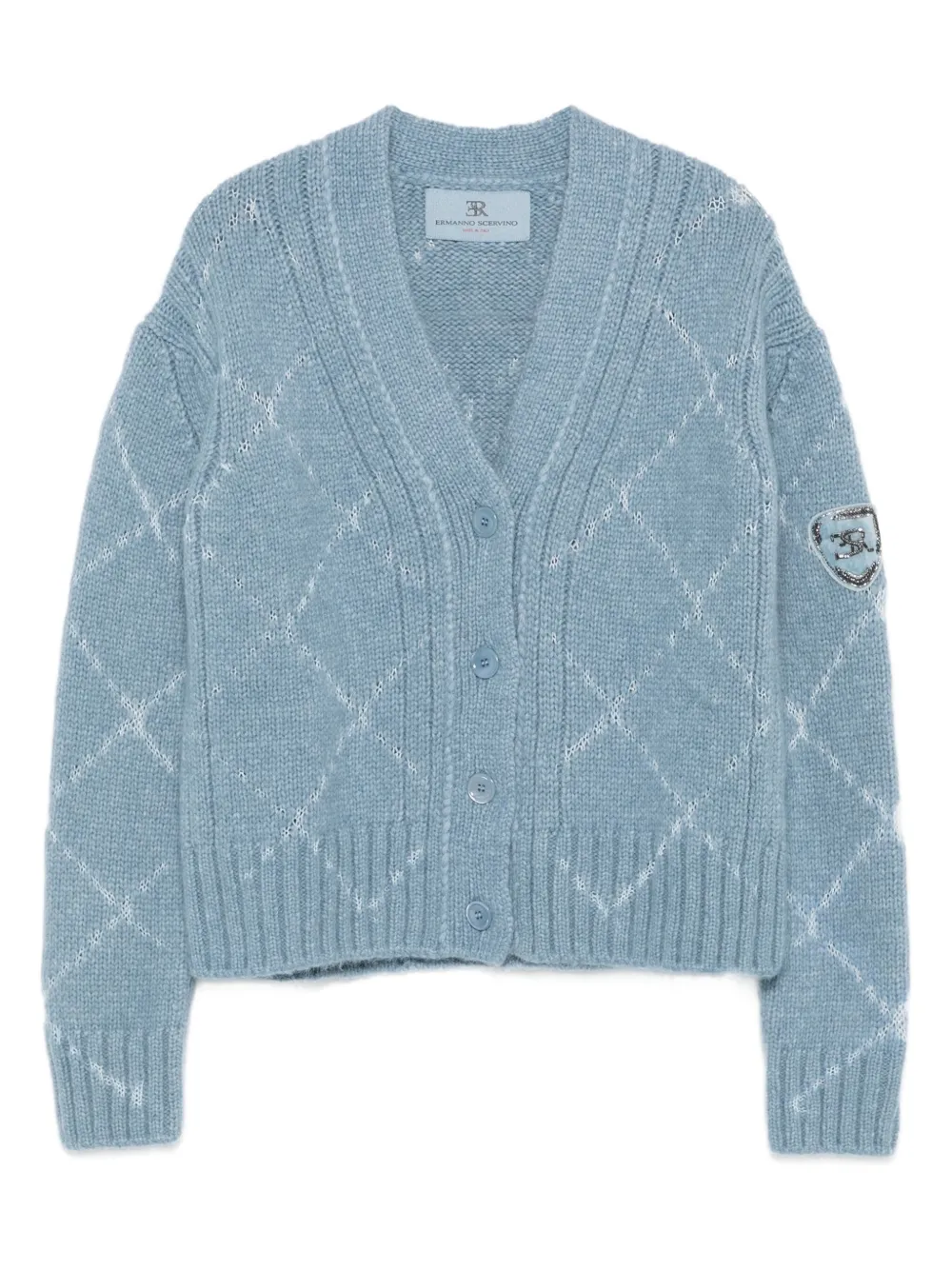 diamond-pattern V-neck cardigan