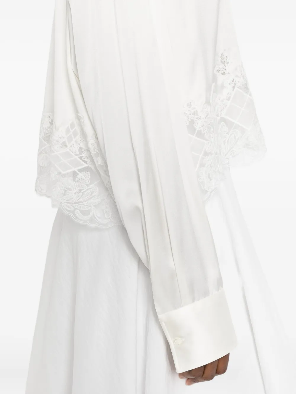 Ermanno Scervino Lace-Trimmed Long-Sleeve Women Shirt - Neutrals