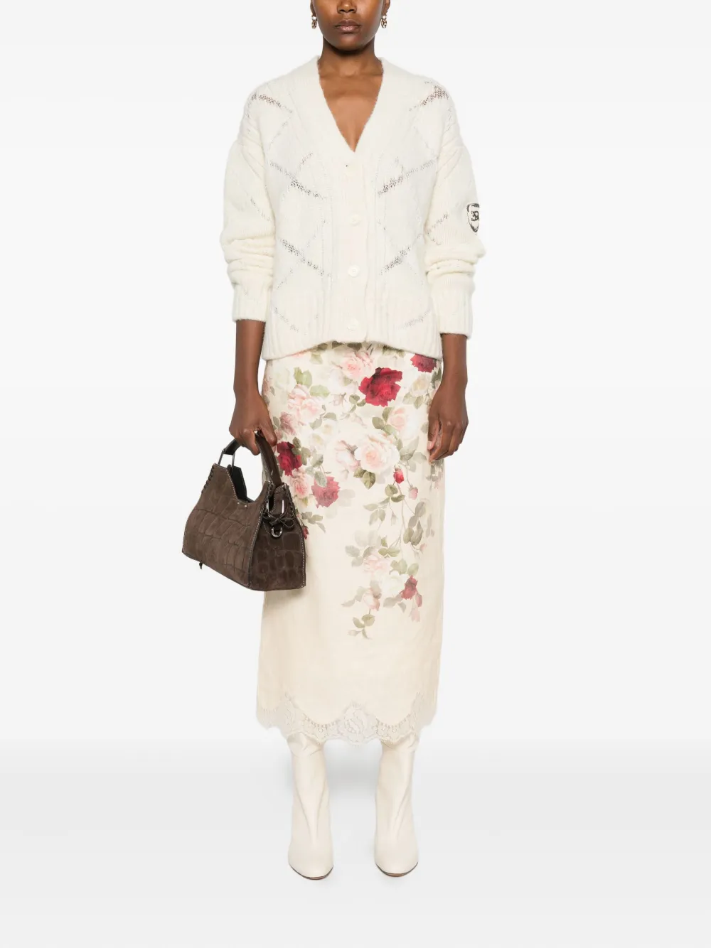 Ermanno Scervino Button-down Cardigan With Textured Knit In Neutral