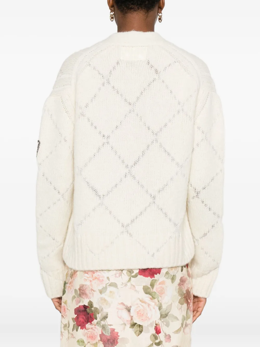 Ermanno Scervino Button-down Cardigan With Textured Knit In Neutral