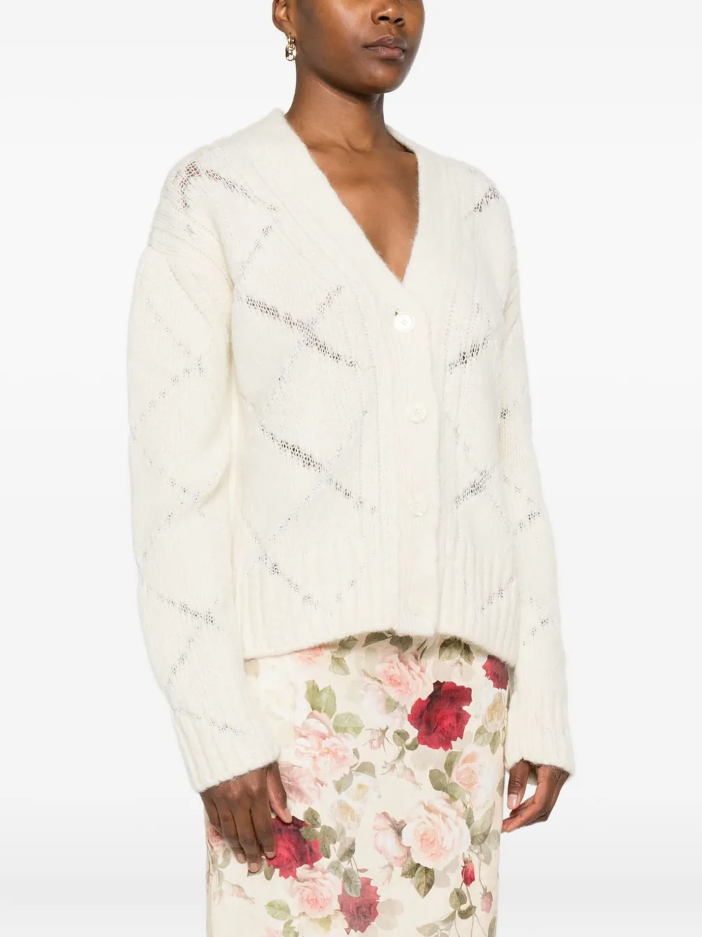 Ermanno Scervino Button-down Cardigan With Textured Knit In Neutral