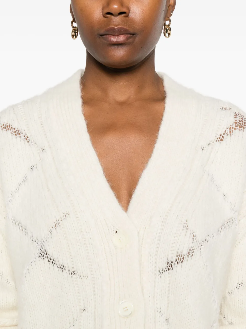 Ermanno Scervino Button-down Cardigan With Textured Knit In Neutral