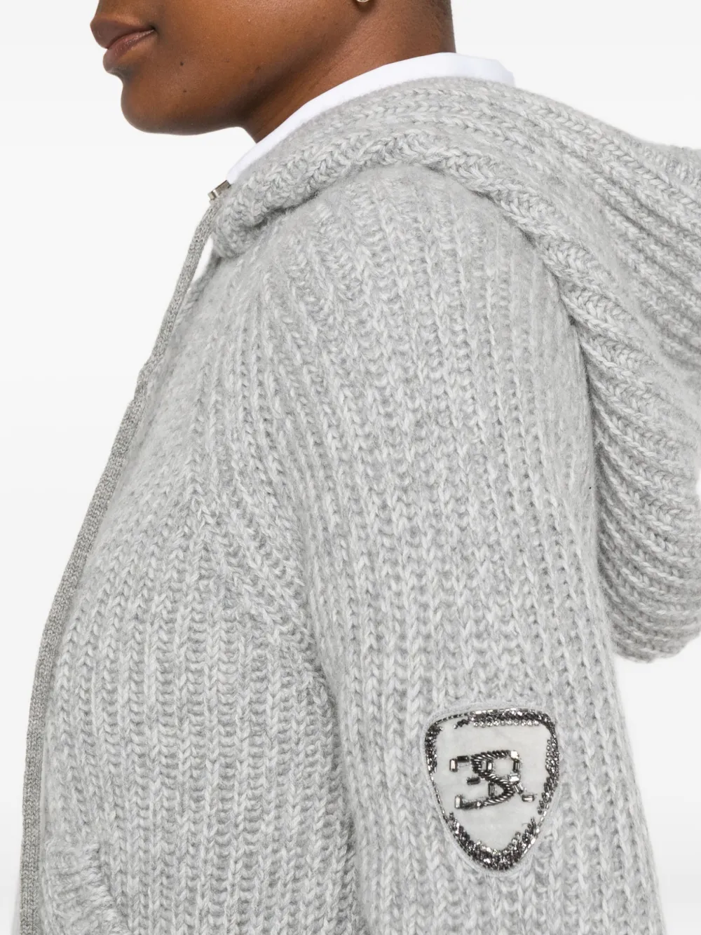 Ermanno Scervino Hooded Zip-up Ribbed Cardigan In Gray