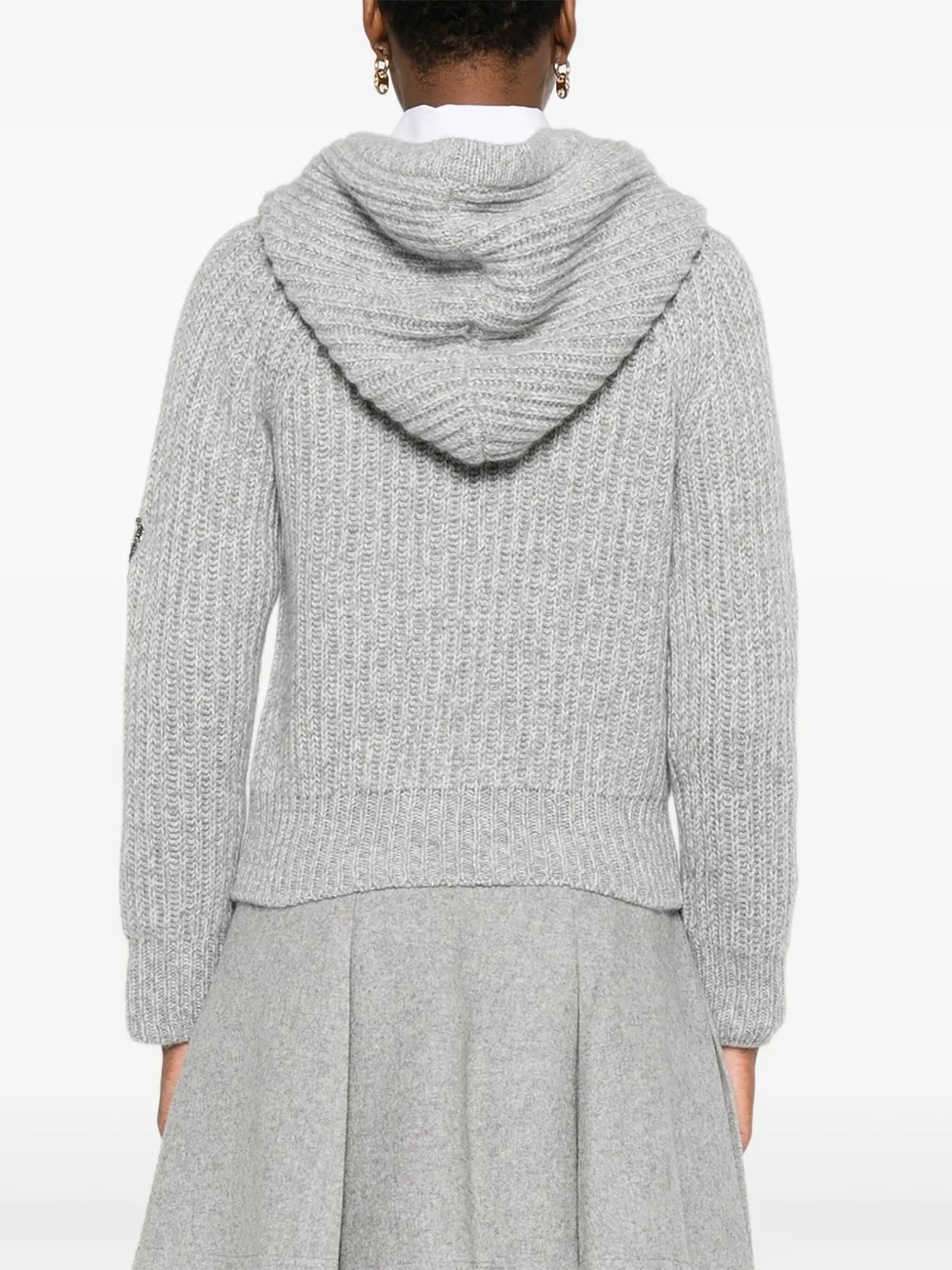 Ermanno Scervino Hooded Zip-up Ribbed Cardigan In Gray