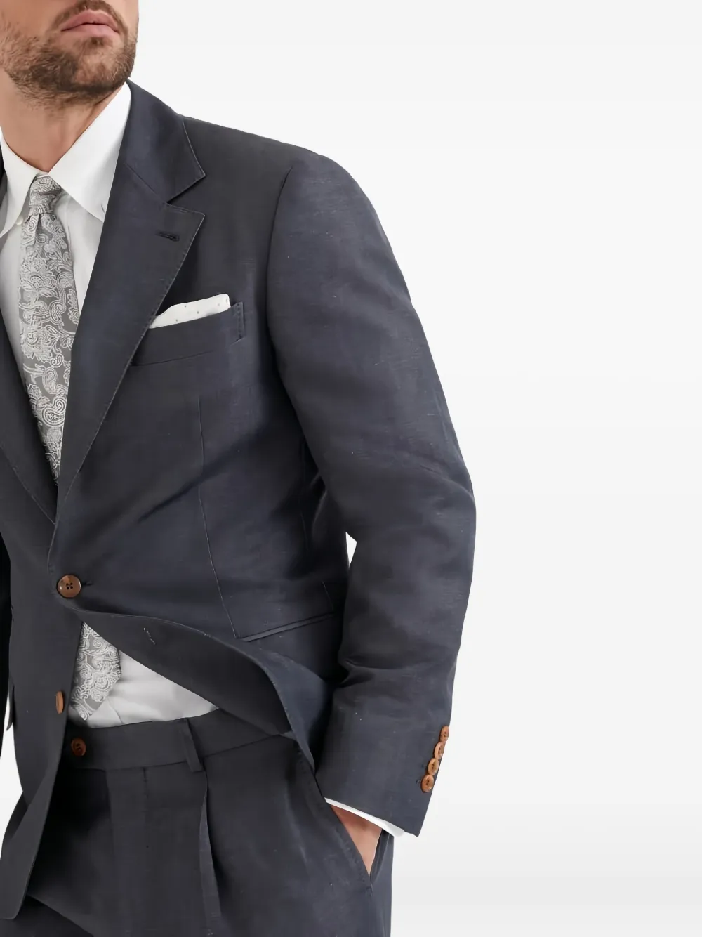 Brunello Cucinelli Linnen pak met twee knopen Grijs