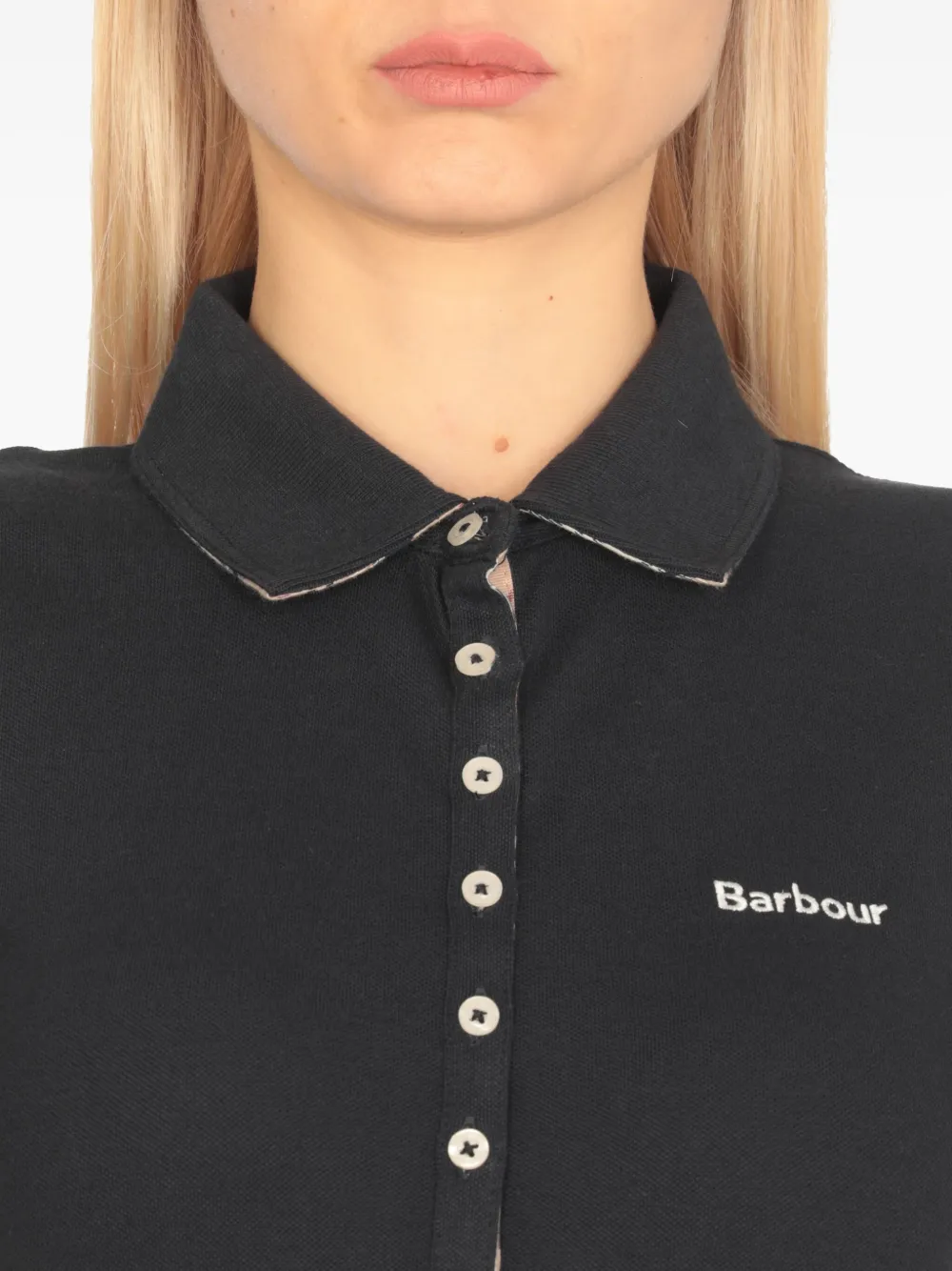 Barbour Poloshirt met geborduurd logo en zes knopen Blauw