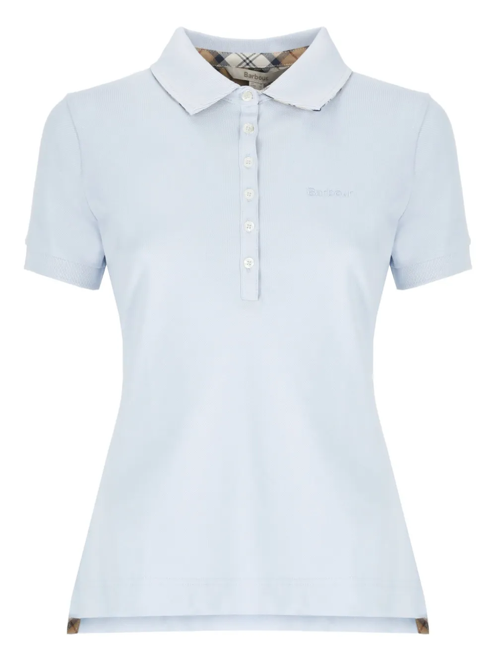 six-button embroidered polo shirt