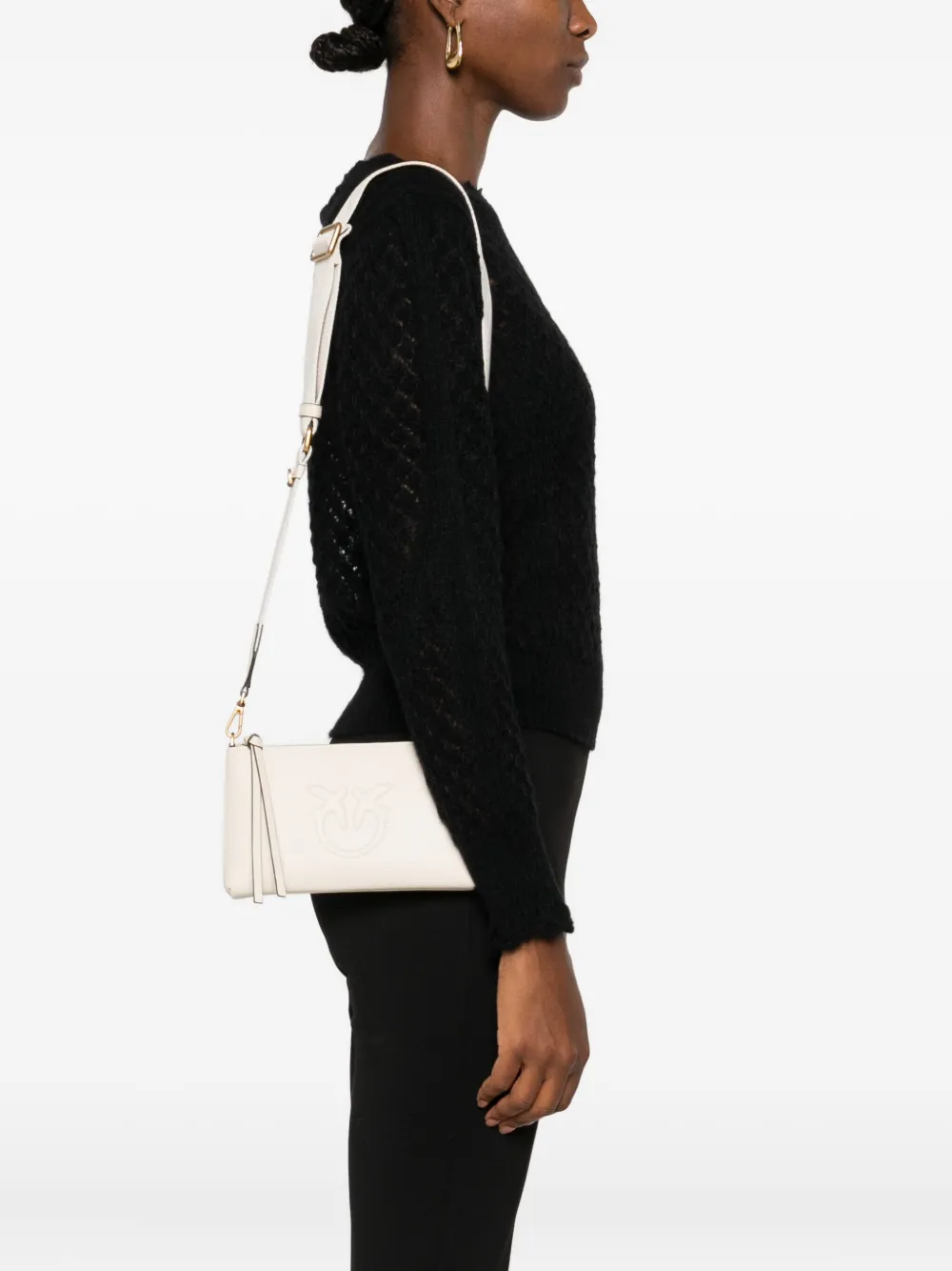 PINKO Leren crossbodytas met logo-reliëf Wit
