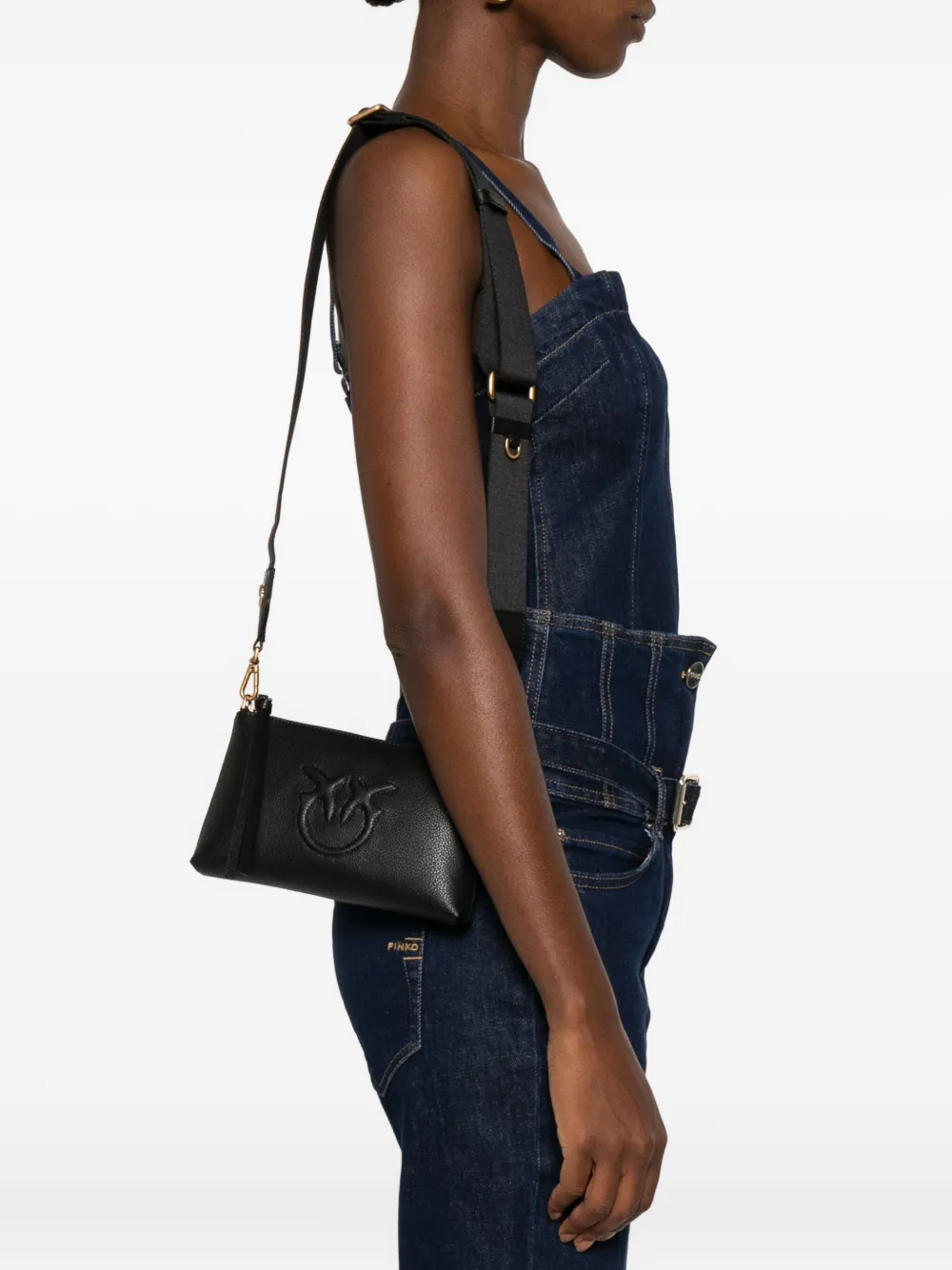 PINKO Leren crossbodytas met logo-reliëf Zwart