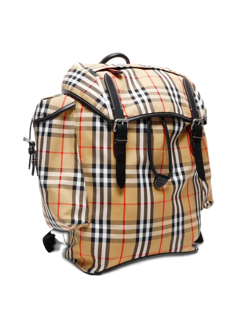 Pre-owned Burberry 2010-2020s Check-pattern Leather-trim Backpack In Neutral