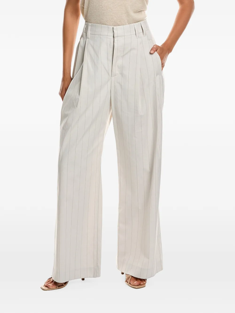 Brunello Cucinelli pinstripe-pattern pleated trousers - Bianco