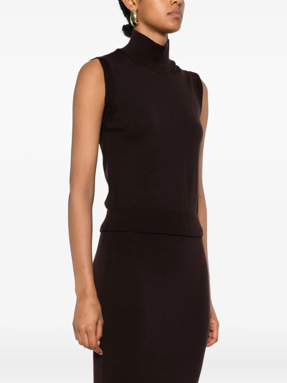 Alpha Studio High-neck Sleeveless Top In Brown