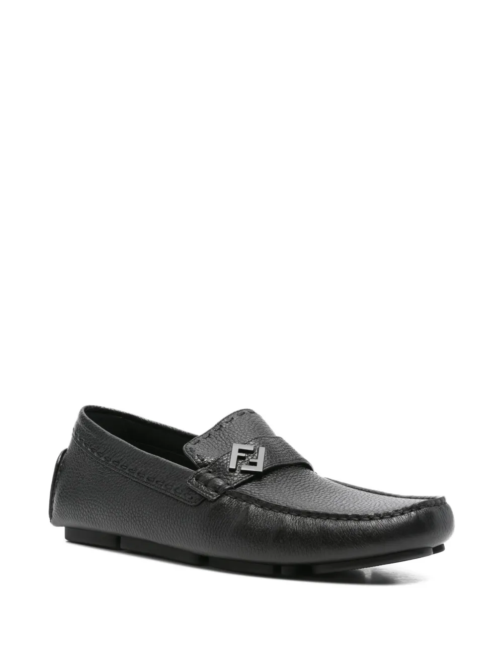 FENDI leather logo-plaque loafers - Zwart