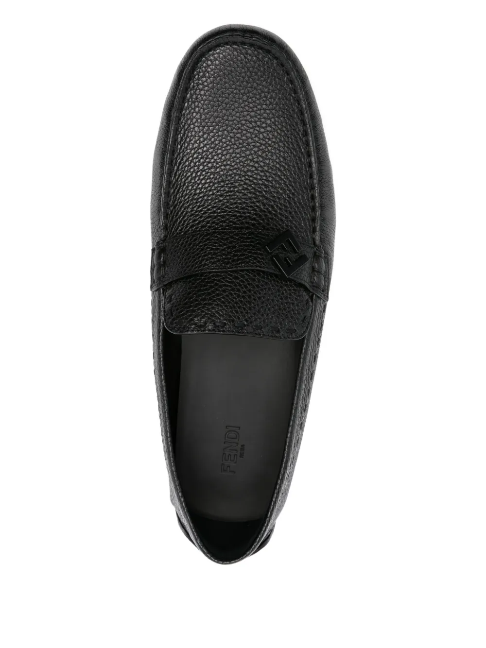 FENDI leather logo-plaque loafers Black