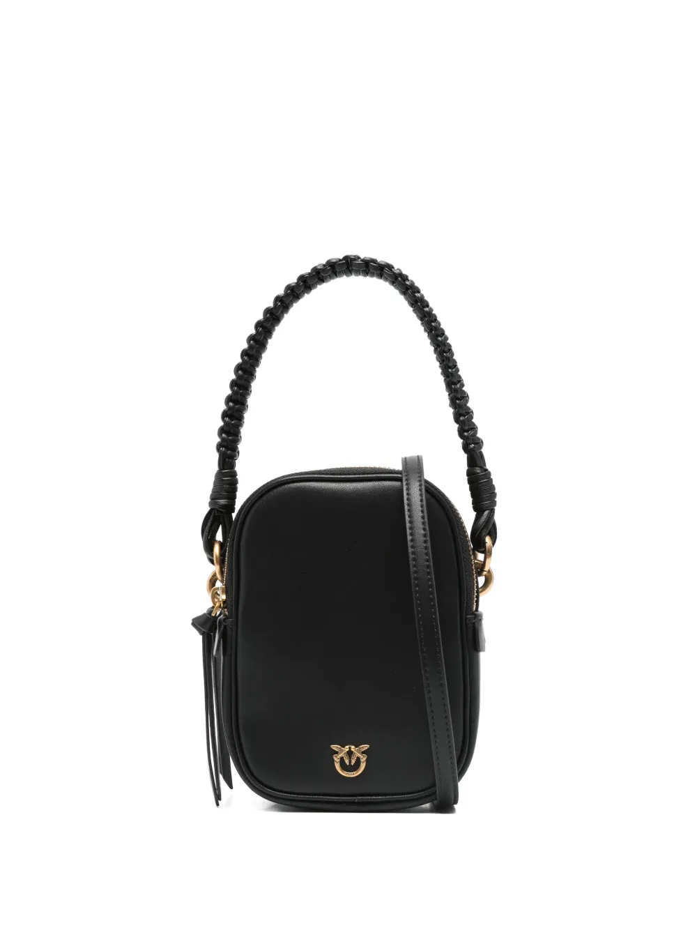 Pinko Leather Braided-handle Tote Bag In Black