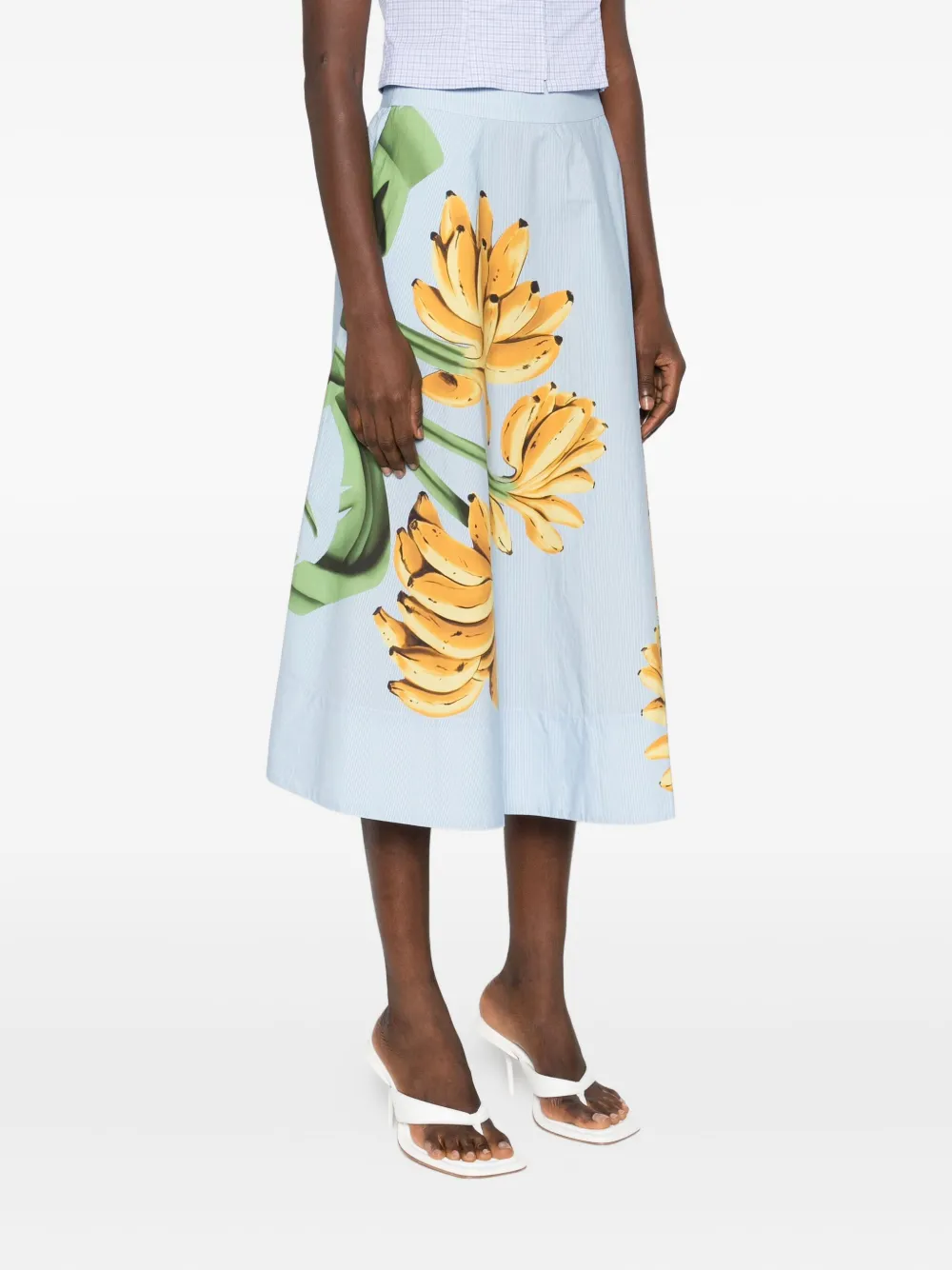 FARM Rio banana-print cotton midi skirt Blauw