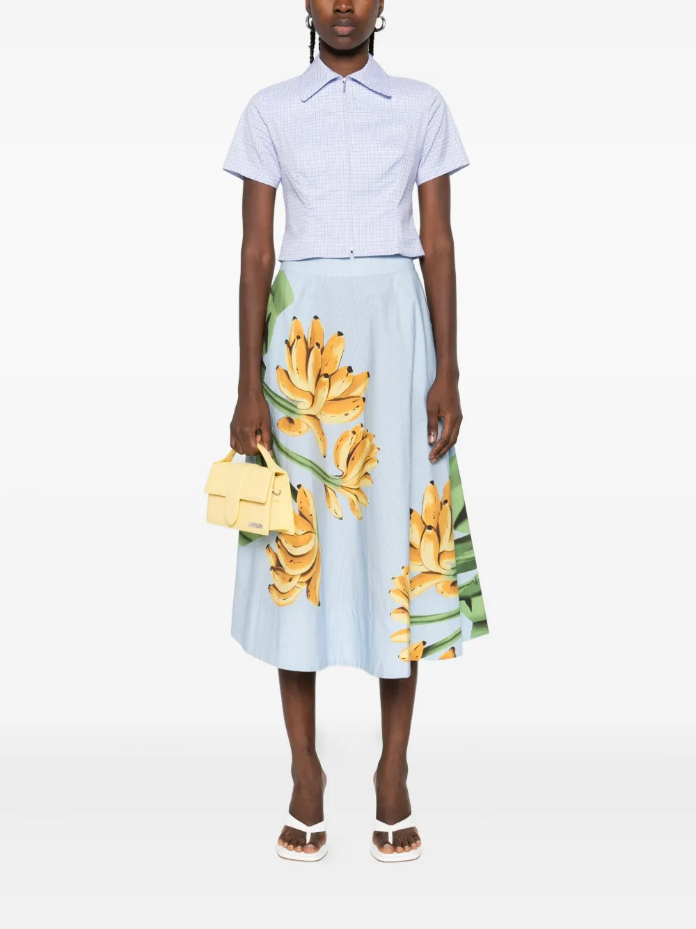 FARM Rio banana-print cotton midi skirt - Blauw
