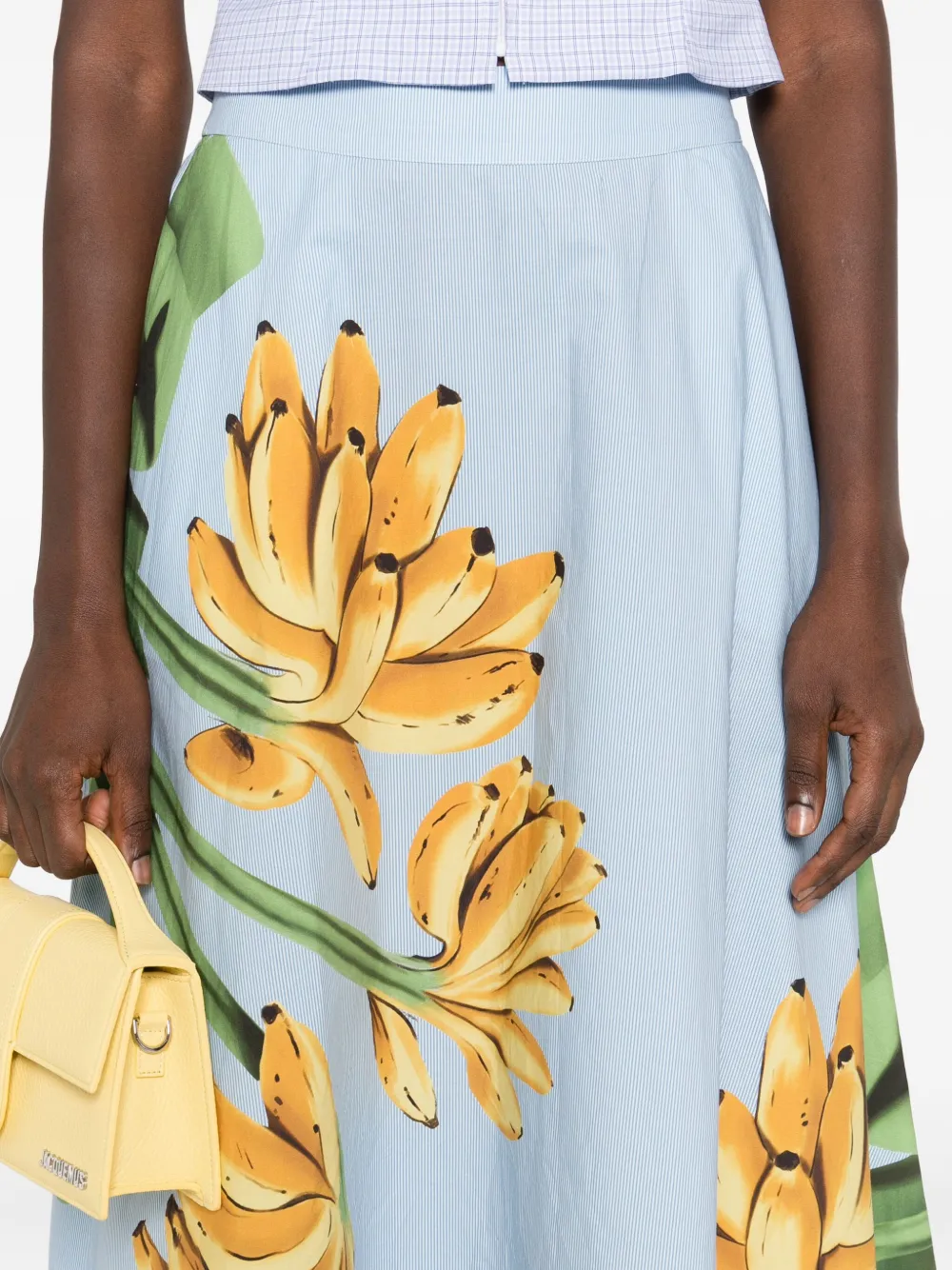 FARM Rio banana-print cotton midi skirt Blauw