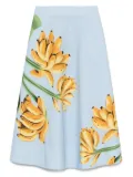 FARM Rio banana-print cotton midi skirt - Blue