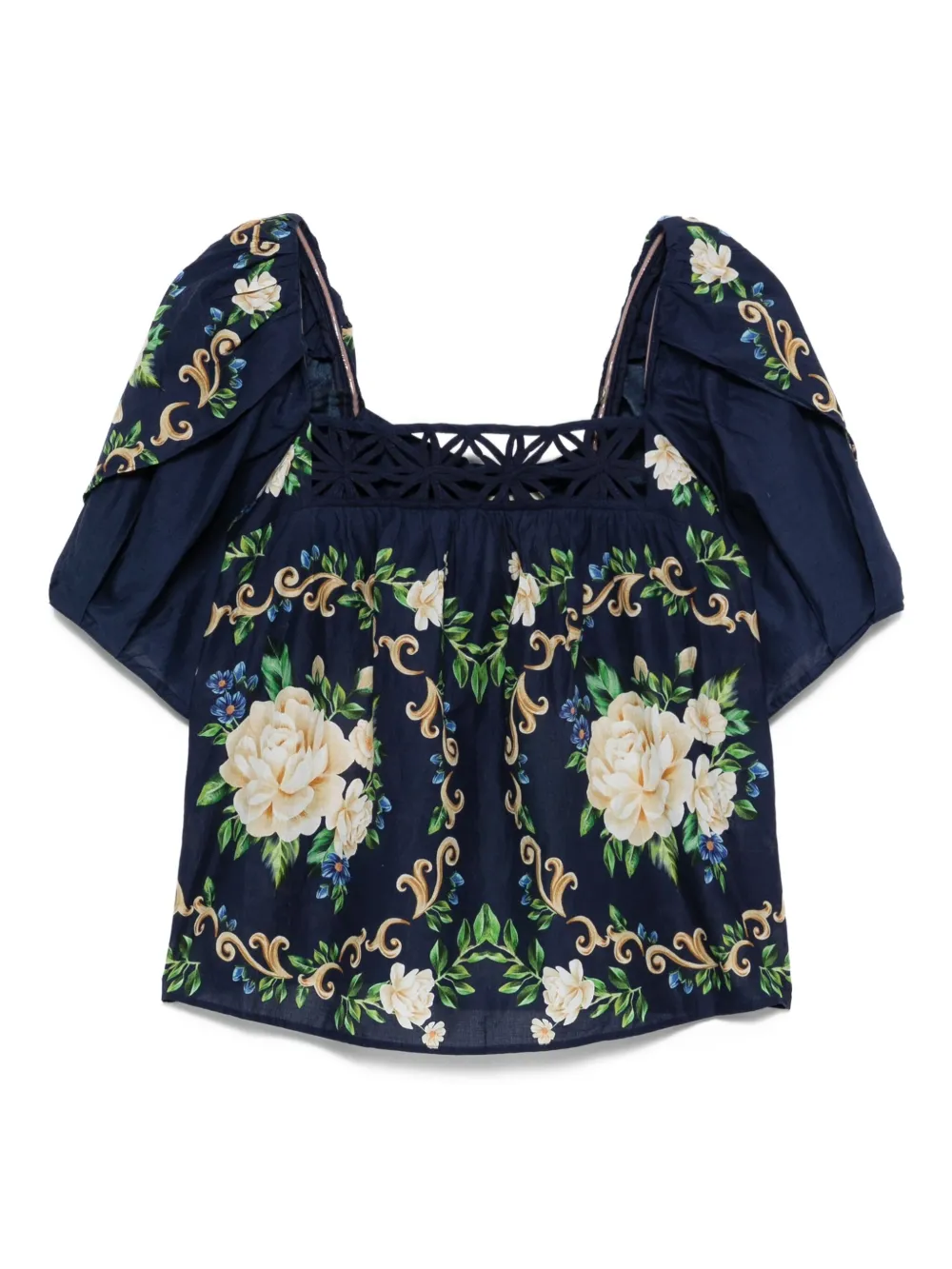 floral-print puff-sleeve blouse