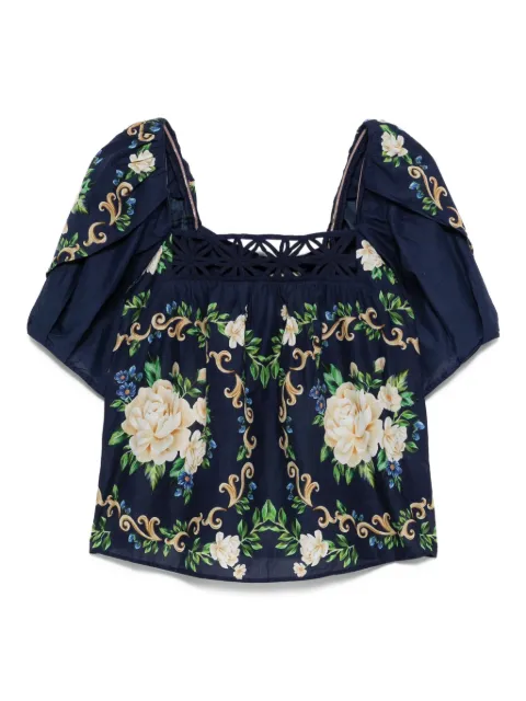 FARM Rio floral-print puff-sleeve blouse