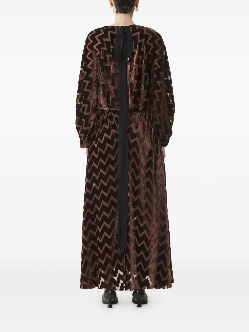 Lanvin Maxi-jurk met chevron patroon Bruin