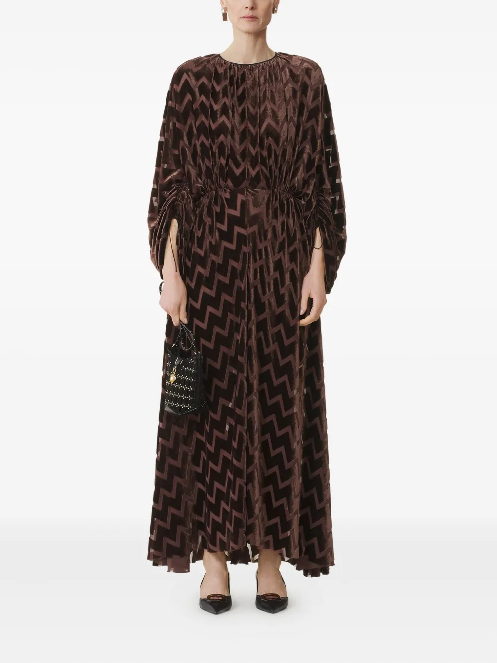Lanvin Maxi-jurk met chevron patroon - Bruin