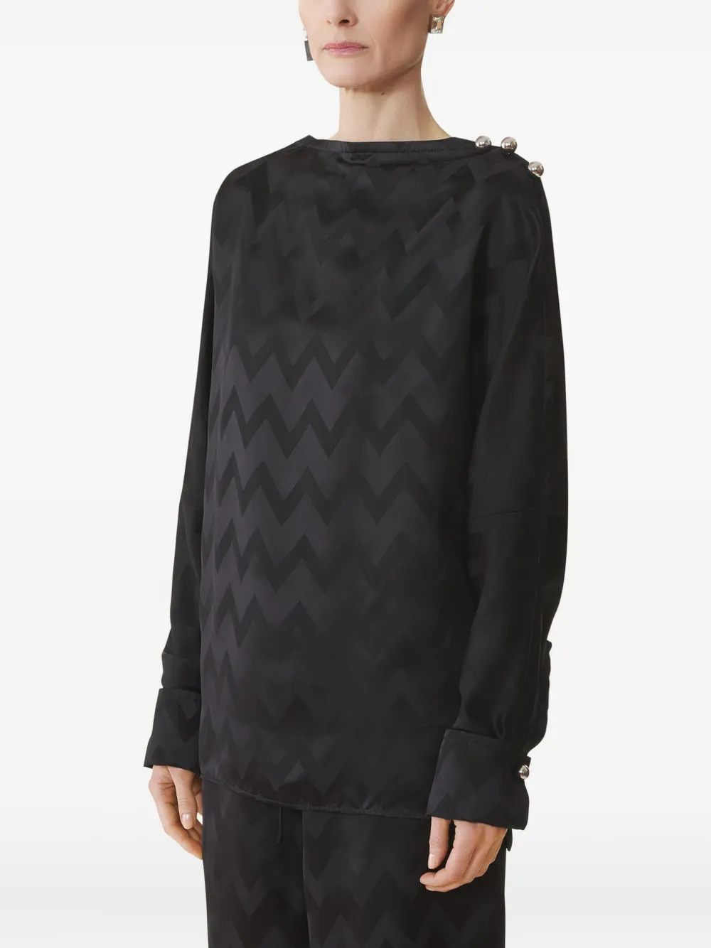 Lanvin Chevron-pattern Button-detail Blouse In Black