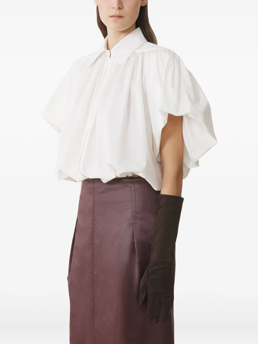 Lanvin Puff Sleeve Collared Top With High-low Hem In White