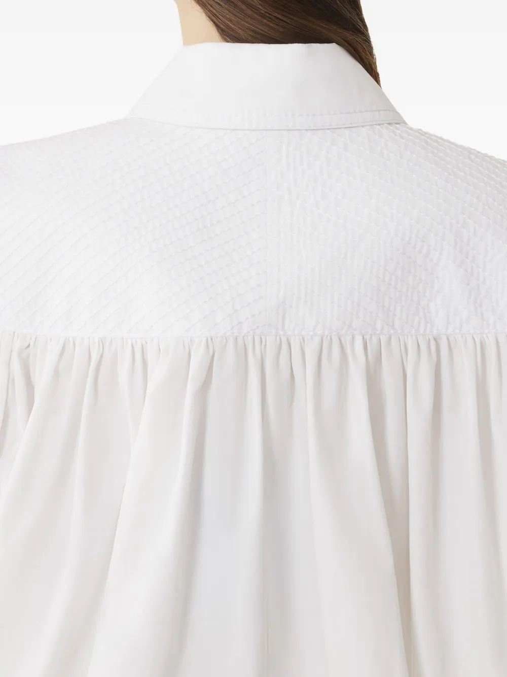 Lanvin Puff Sleeve Collared Top With High-low Hem In White